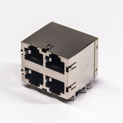 RJ45 Multi Socket 2x2 Port Shielded Jack Network Connector with EMI PCB Mount