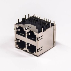 RJ45 Multi Socket 2x2 Port Shielded Jack Network Connector with EMI PCB Mount