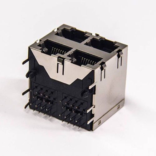 RJ45 Multi Socket 2x2 Port Shielded Jack Network Connector with EMI PCB Mount RJ45 Multi Socket 2x2 Port Shielded Jack Network Connector with EMI PCB Mount