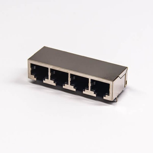 RJ45 Multiple Port Connectors 1x4 Shielded Jack Network Through Hole RJ45 Multiple Port Connectors 1x4 Shielded Jack Network Through Hole