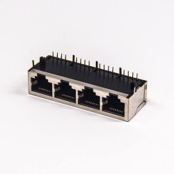 RJ45 Multiple Port Connectors 1x4 Shielded Jack Network Through Hole
