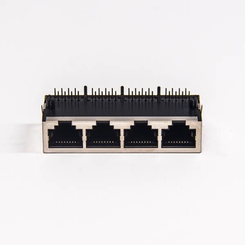 RJ45 Multiple Port Connectors 1x4 Shielded Jack Network Through Hole RJ45 Multiple Port Connectors 1x4 Shielded Jack Network Through Hole