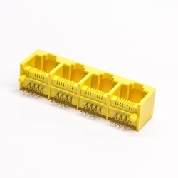 RJ45 Multiport 1*4 8P8C Yellow Plastic 90 Degree DIP Type PCB Mount