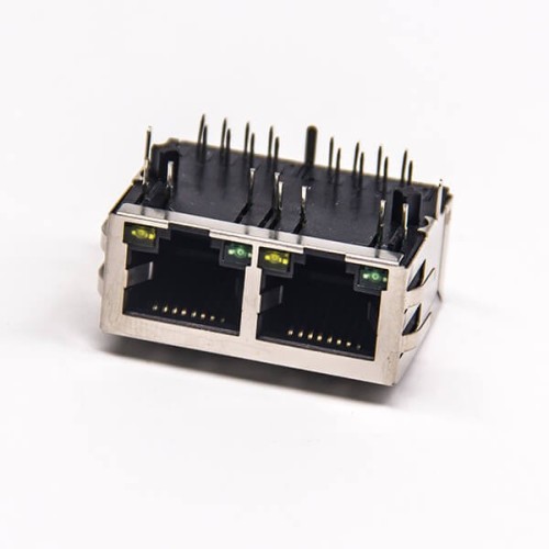 RJ45 Multiport Jack with EMI and leds 1×2 Right Angled 8p8c RJ45 Multiport Jack with EMI and leds 1×2 Right Angled 8p8c