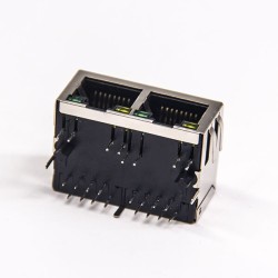 RJ45 Multiport Jack with EMI and leds 1×2 Right Angled 8p8c