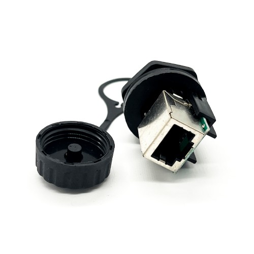 RJ45 Panel Mount Waterproof Connector Shielded Front Mount Female IP67 NEMA 6P Cover RJ45 Panel Mount Waterproof Connector Shielded Front Mount Female IP67 NEMA 6P Cover