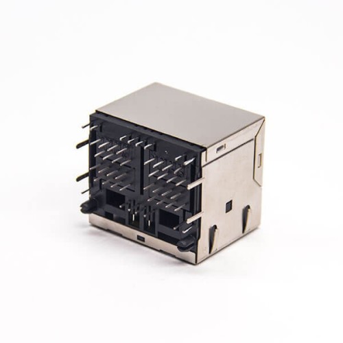 RJ45 PCB LED 2*2 Right Angled Through Hole for PCB Mount with EMI RJ45 PCB LED 2*2 Right Angled Through Hole for PCB Mount with EMI