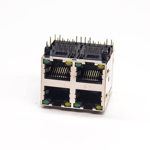 RJ45 PCB LED 2*2 Right Angled Through Hole for PCB Mount with EMI RJ45 PCB LED 2*2 Right Angled Through Hole for PCB Mount with EMI