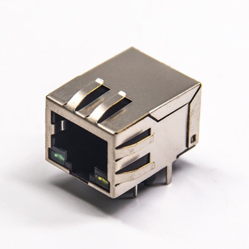 RJ45 PCB Mount Socket with EMI and leds 8p8c Right Angled RJ45 PCB Mount Socket with EMI and leds 8p8c Right Angled