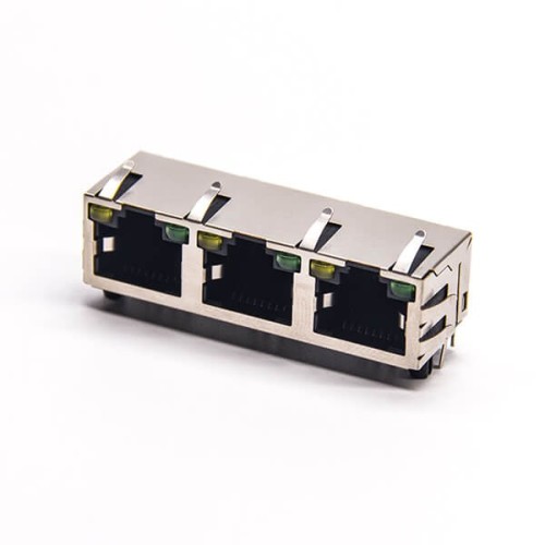 RJ45 Right Angle Connector PCB Mount 8P8C 3 Port Through Hole with LED EMI 20pcs RJ45 Right Angle Connector PCB Mount 8P8C 3 Port Through Hole with LED EMI 20pcs