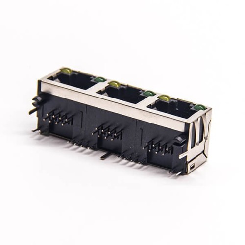 RJ45 Right Angle Connector PCB Mount 8P8C 3 Port Through Hole with LED EMI 20pcs RJ45 Right Angle Connector PCB Mount 8P8C 3 Port Through Hole with LED EMI 20pcs