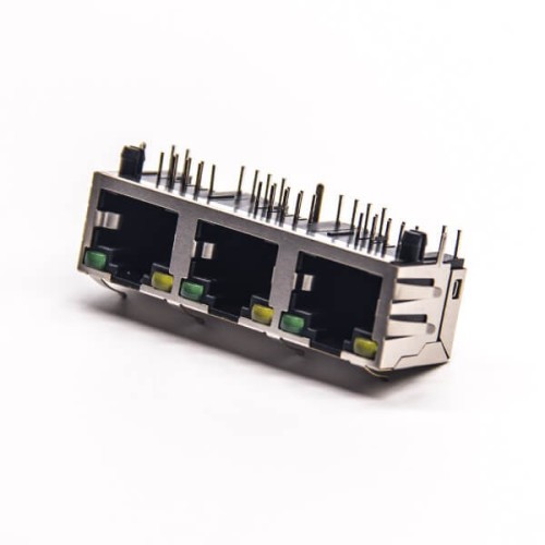 RJ45 Right Angle Connector PCB Mount 8P8C 3 Port Through Hole with LED EMI 20pcs RJ45 Right Angle Connector PCB Mount 8P8C 3 Port Through Hole with LED EMI 20pcs