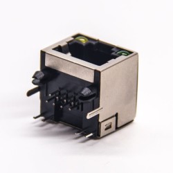 RJ45 Shielded Connector Single Port Angled Through Hole with LED