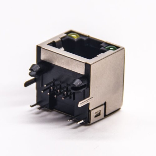 RJ45 Shielded Connector Single Port Angled Through Hole with LED RJ45 Shielded Connector Single Port Angled Through Hole with LED