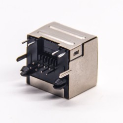 RJ45 Shielded Connector Single Port Angled Through Hole with LED