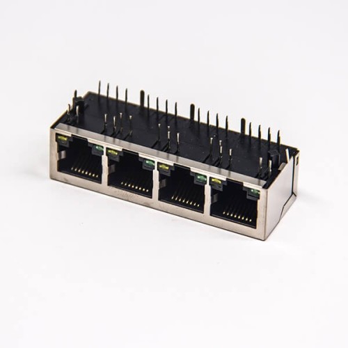 RJ45 Shielded Coupler Muti-port 1×4 Right Angled with leds RJ45 Shielded Coupler Muti-port 1×4 Right Angled with leds