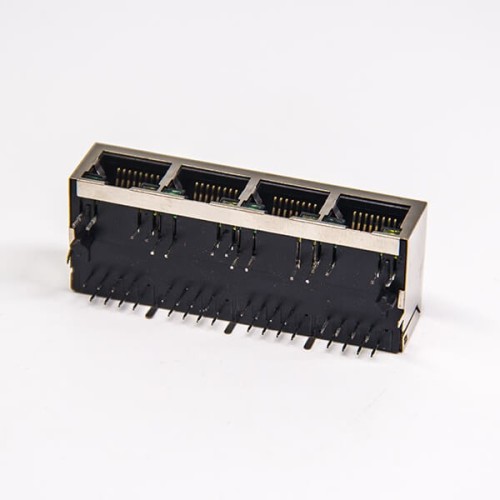 RJ45 Shielded Coupler Muti-port 1×4 Right Angled with leds RJ45 Shielded Coupler Muti-port 1×4 Right Angled with leds