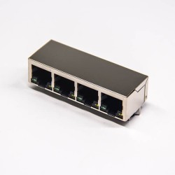RJ45 Shielded Singled Port 1×4 Through Hole Modular Connector