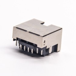 RJ45 Socket Female Right Angled Single Port Offset Type Through Hole with LED