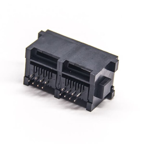 RJ45 Socket PCB Mount 180 Degree 2 Port Unshielded Black Plastic Through Hole RJ45 Socket PCB Mount 180 Degree 2 Port Unshielded Black Plastic Through Hole