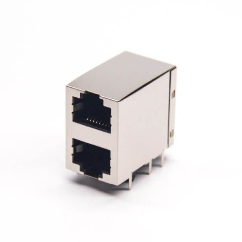 RJ45 Stacked Jack Dual Port Modular Connector Right Angled without Filtered RJ45 Stacked Jack Dual Port Modular Connector Right Angled without Filtered