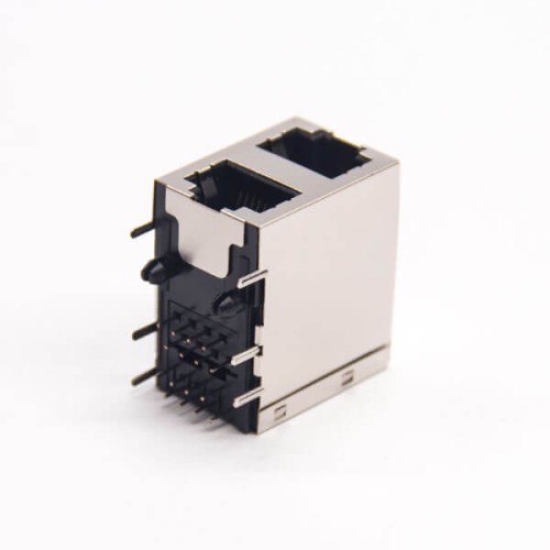 RJ45 Stacked Jack Dual Port Modular Connector Right Angled without Filtered RJ45 Stacked Jack Dual Port Modular Connector Right Angled without Filtered