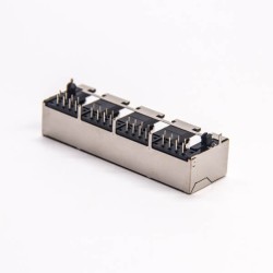 RJ45 Surface Mount Network Jack 4 Port Shielded Connector with EMI DIP PCB Mount