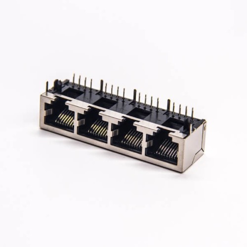 RJ45 Surface Mount Network Jack 4 Port Shielded Connector with EMI DIP PCB Mount RJ45 Surface Mount Network Jack 4 Port Shielded Connector with EMI DIP PCB Mount