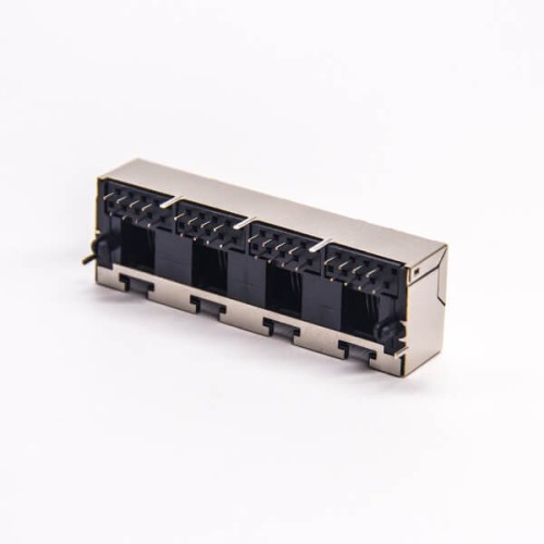 RJ45 Surface Mount Network Jack 4 Port Shielded Connector with EMI DIP PCB Mount RJ45 Surface Mount Network Jack 4 Port Shielded Connector with EMI DIP PCB Mount