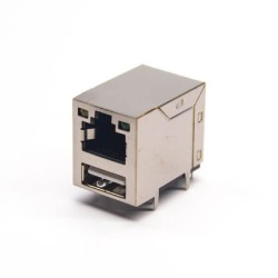 RJ45 with LED Connector Right Angled Through Hole with USB Port Shielded Jack 20pcs