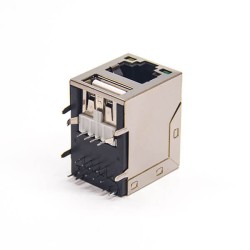 RJ45 with LED Connector Right Angled Through Hole with USB Port Shielded Jack 20pcs