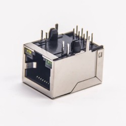 RJ45xa0LEDxa090 Degree Single Port Shielded Jack with LED Through Hole for PCB Mount