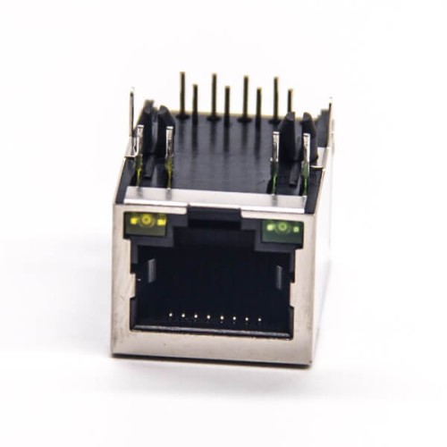 RJ45xa0LEDxa090 Degree Single Port Shielded Jack with LED Through Hole for PCB Mount RJ45xa0LEDxa090 Degree Single Port Shielded Jack with LED Through Hole for PCB Mount