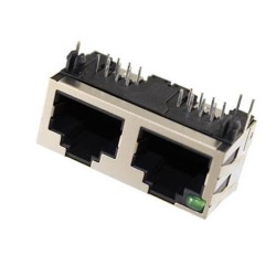 Shield RJ45 Connector Modular Dual Port 1X2 8P8C Right Angled With Leds 20pcs