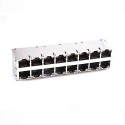 Shielded RJ45 Connector Jack 2x8 16-Port for Gigabit PoE+ With LEDs