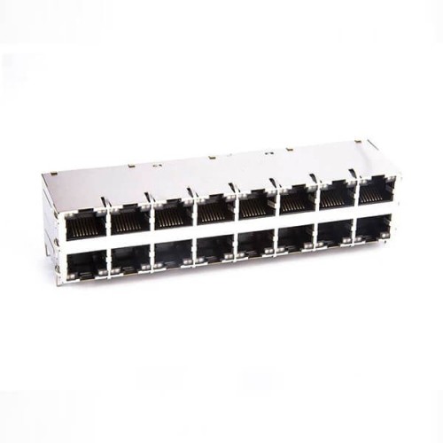Shielded RJ45 Connector Jack 2x8 16-Port for Gigabit PoE+ With LEDs Shielded RJ45 Connector Jack 2x8 16-Port for Gigabit PoE+ With LEDs