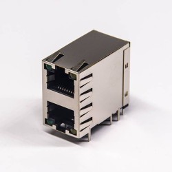 Stacked RJ45 2x1 Port 8p8c Ethernet Network Connector with LED DIP Type