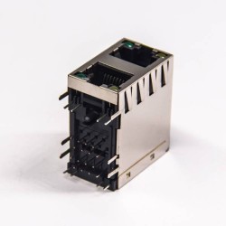 Stacked RJ45 2x1 Port 8p8c Ethernet Network Connector with LED DIP Type