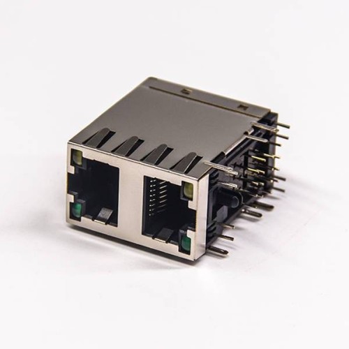 Stacked RJ45 2x1 Port 8p8c Ethernet Network Connector with LED DIP Type Stacked RJ45 2x1 Port 8p8c Ethernet Network Connector with LED DIP Type