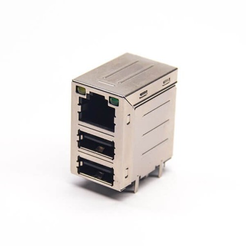 Stacked USB RJ45 Connector 2 USB Port Right Angled with LED DIP Type Stacked USB RJ45 Connector 2 USB Port Right Angled with LED DIP Type