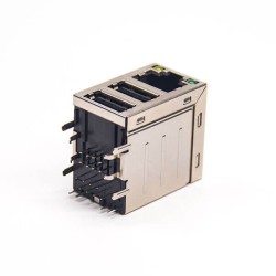 Stacked USB RJ45 Connector 2 USB Port Right Angled with LED DIP Type