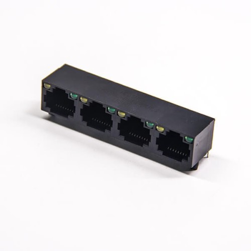 Through Hole RJ45 Connector with Led 8p8c Muti-port 1×4 Black with leds Through Hole RJ45 Connector with Led 8p8c Muti-port 1×4 Black with leds