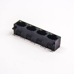 Through Hole RJ45 Connector with Led 8p8c Muti-port 1×4 Black with leds
