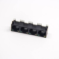 Through Hole RJ45 Connector with Led 8p8c Muti-port 1×4 Black with leds
