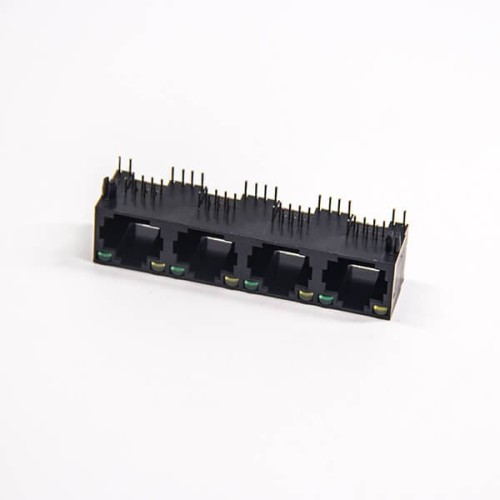 Through Hole RJ45 Connector with Led 8p8c Muti-port 1×4 Black with leds Through Hole RJ45 Connector with Led 8p8c Muti-port 1×4 Black with leds