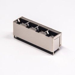 Vertical RJ45 Jack 1x4 Port 180 Degree Modular Connector Shielede Without LED Without Filtered