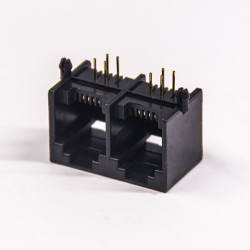 RJ9 6P4C Jack Connector 1x2 port 90° Black Unshielded Without LEDS Through Hole