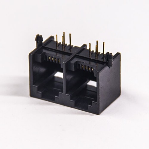 RJ9 6P4C Jack Connector 1x2 port 90° Black Unshielded Without LEDS Through Hole RJ9 6P4C Jack Connector 1x2 port 90° Black Unshielded Without LEDS Through Hole