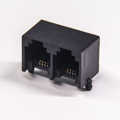 RJ9 6P4C Jack Connector 1x2 port 90° Black Unshielded Without LEDS Through Hole RJ9 6P4C Jack Connector 1x2 port 90° Black Unshielded Without LEDS Through Hole
