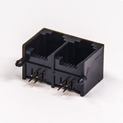 RJ9 6P4C Jack Connector 1x2 port 90° Black Unshielded Without LEDS Through Hole RJ9 6P4C Jack Connector 1x2 port 90° Black Unshielded Without LEDS Through Hole
